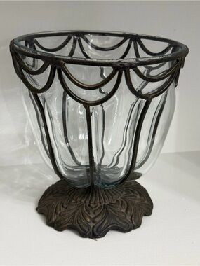 Antique Wrought Iron Imprisoned Glass Vase Victorian/Edwardian Era